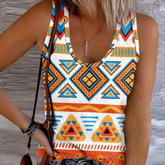 Vintage Ethnic Print Tank Top for Summer