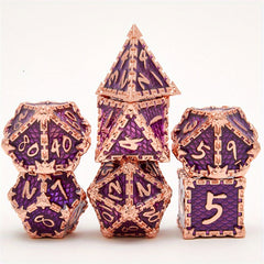 Dragon Scale Metal Dice Set 7-Piece Gift Set Rose Golden Purple