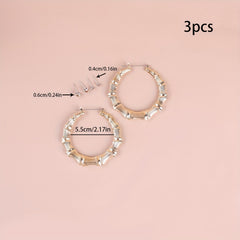 3 Pairs Punk Big Hoop & Rhinestone Stud Earrings Set