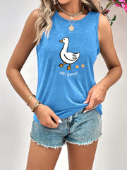 Goose Print Sleeveless Top Crew Neck Summer Top