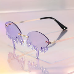 Y2K Tears Flame Sunglasses Rhinestone Rimless Glasses