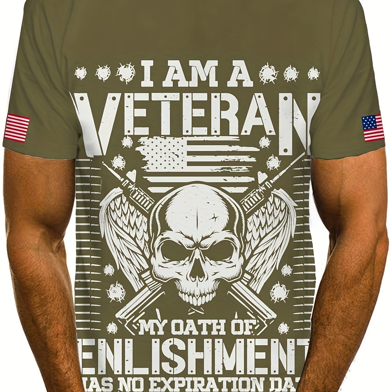 Men's Skull Print Tee Casual Comfy Crew Neck T-shirt