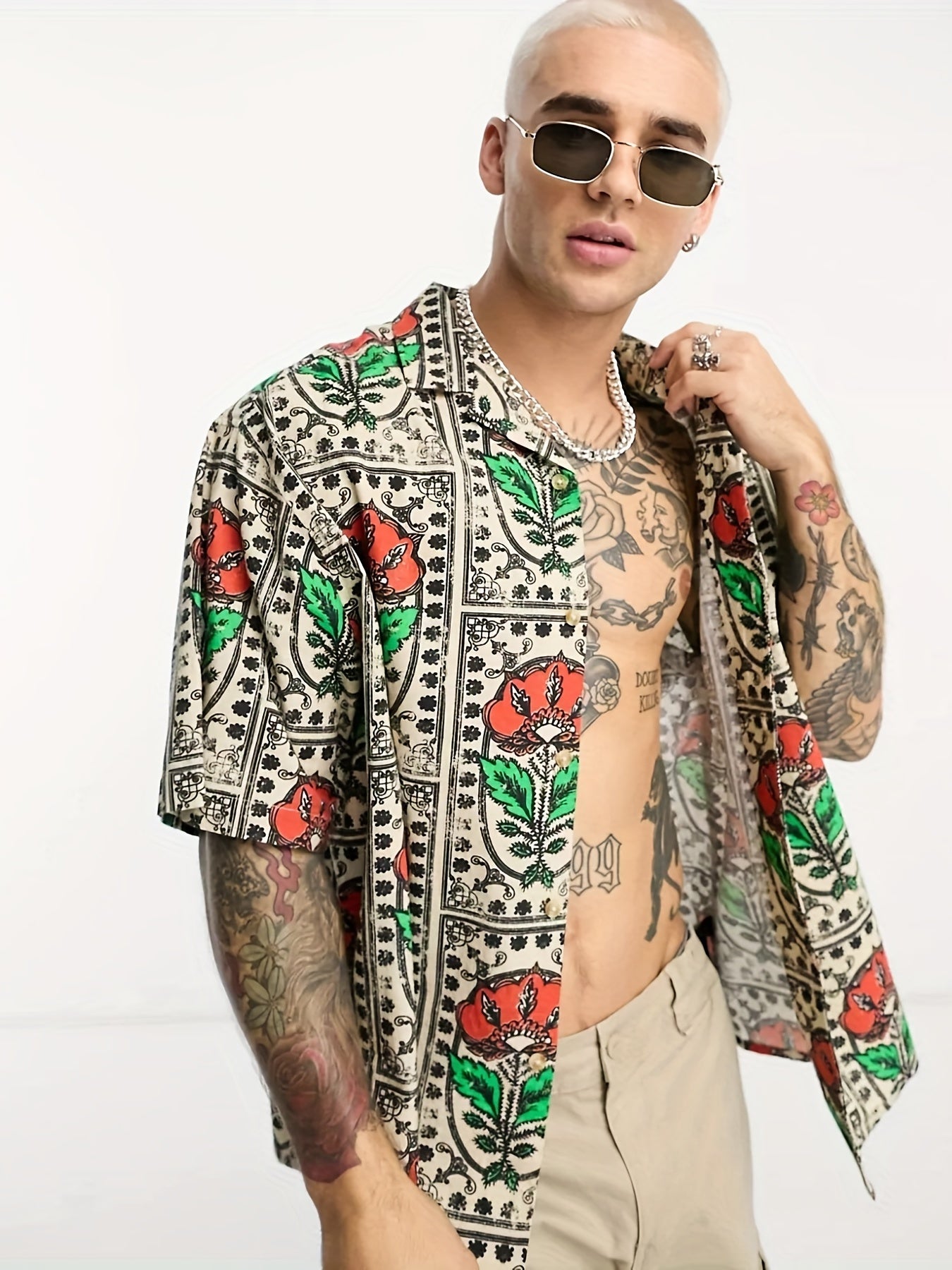 Flower Print Men's Casual Hawaiian Shirt