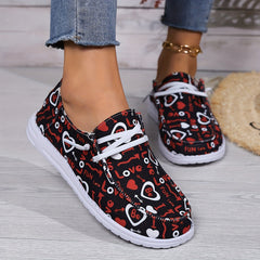 Love Pattern Skate Shoes Flat Canvas Lace-up Women's Shoes