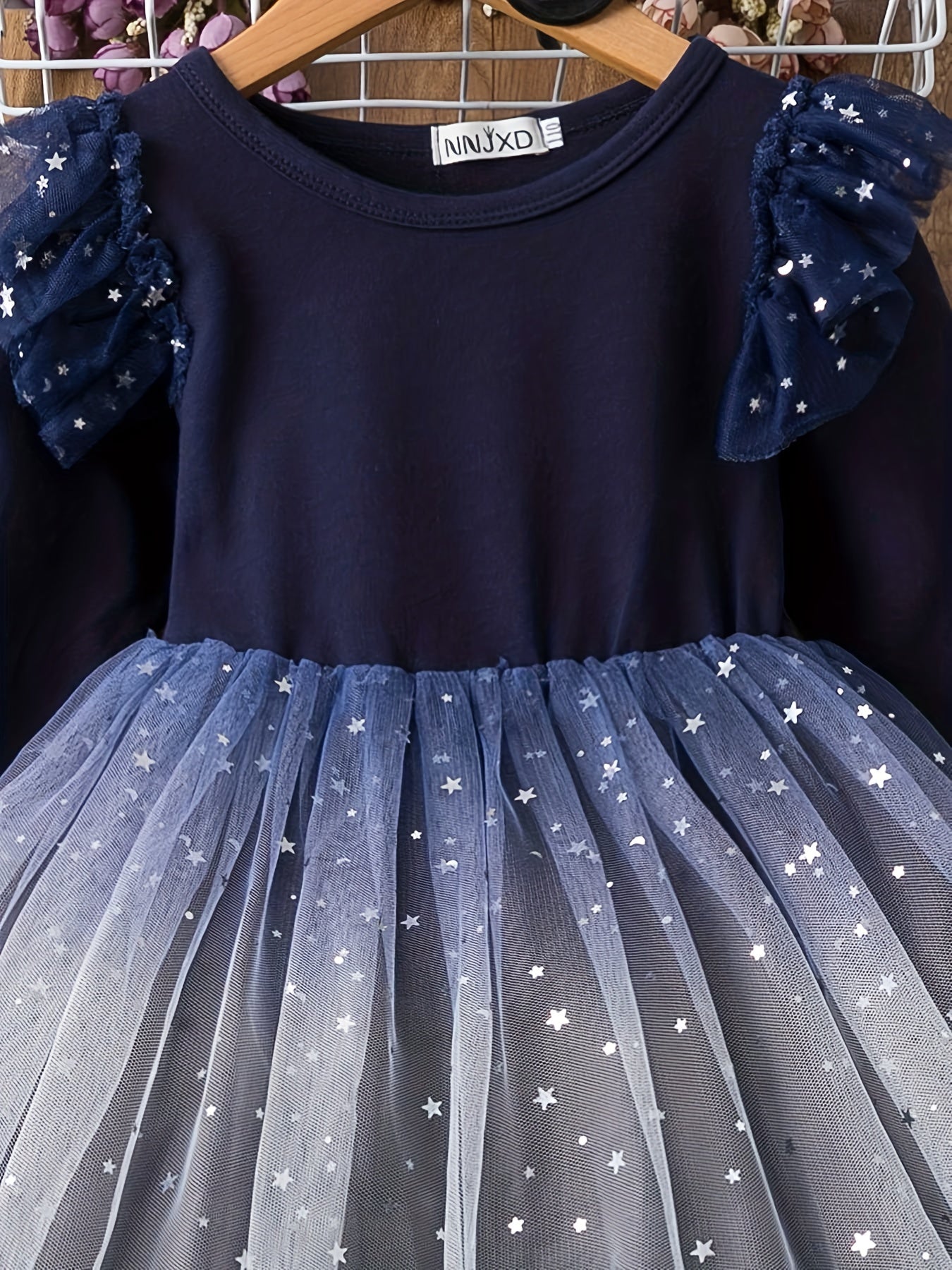 Girls' Starry Sky Princess Dress Long Sleeve Fairy Dress Christmas Tutu