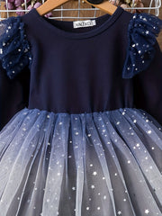 Girls' Starry Sky Princess Dress Long Sleeve Fairy Dress Christmas Tutu