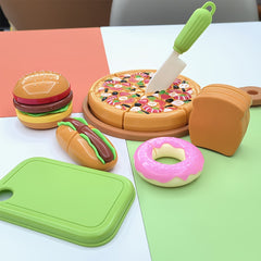 Cuttable Play Food Set Burger Pizza Donut Hot Dog Pretend Kitchen Toys