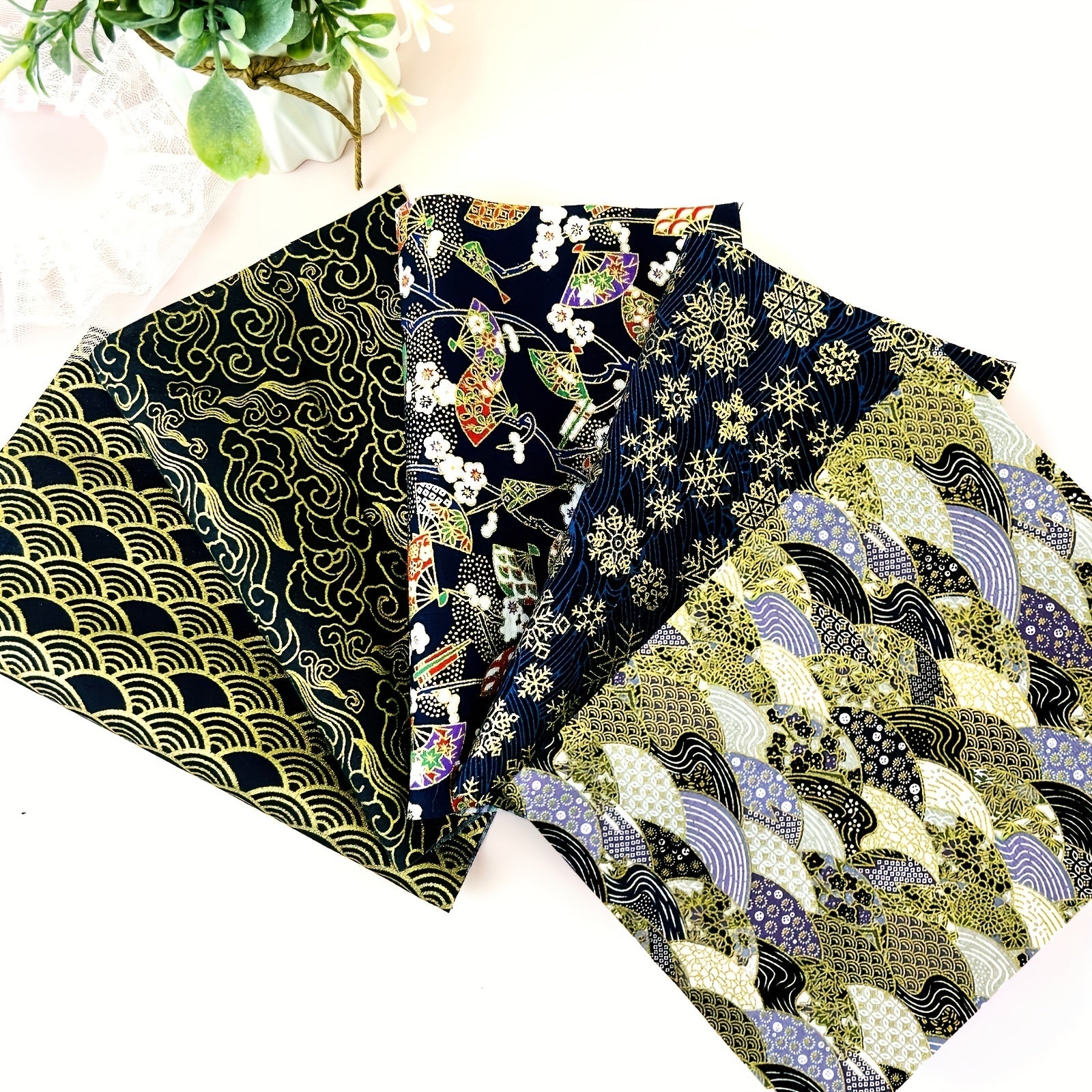 5pcs Japanese Style Cotton Fabric - DIY Quilted Kimono Doll Cloth