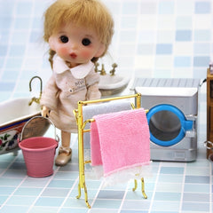 Dollhouse Metal Towel Rack Set with Towels DIY Furniture Props