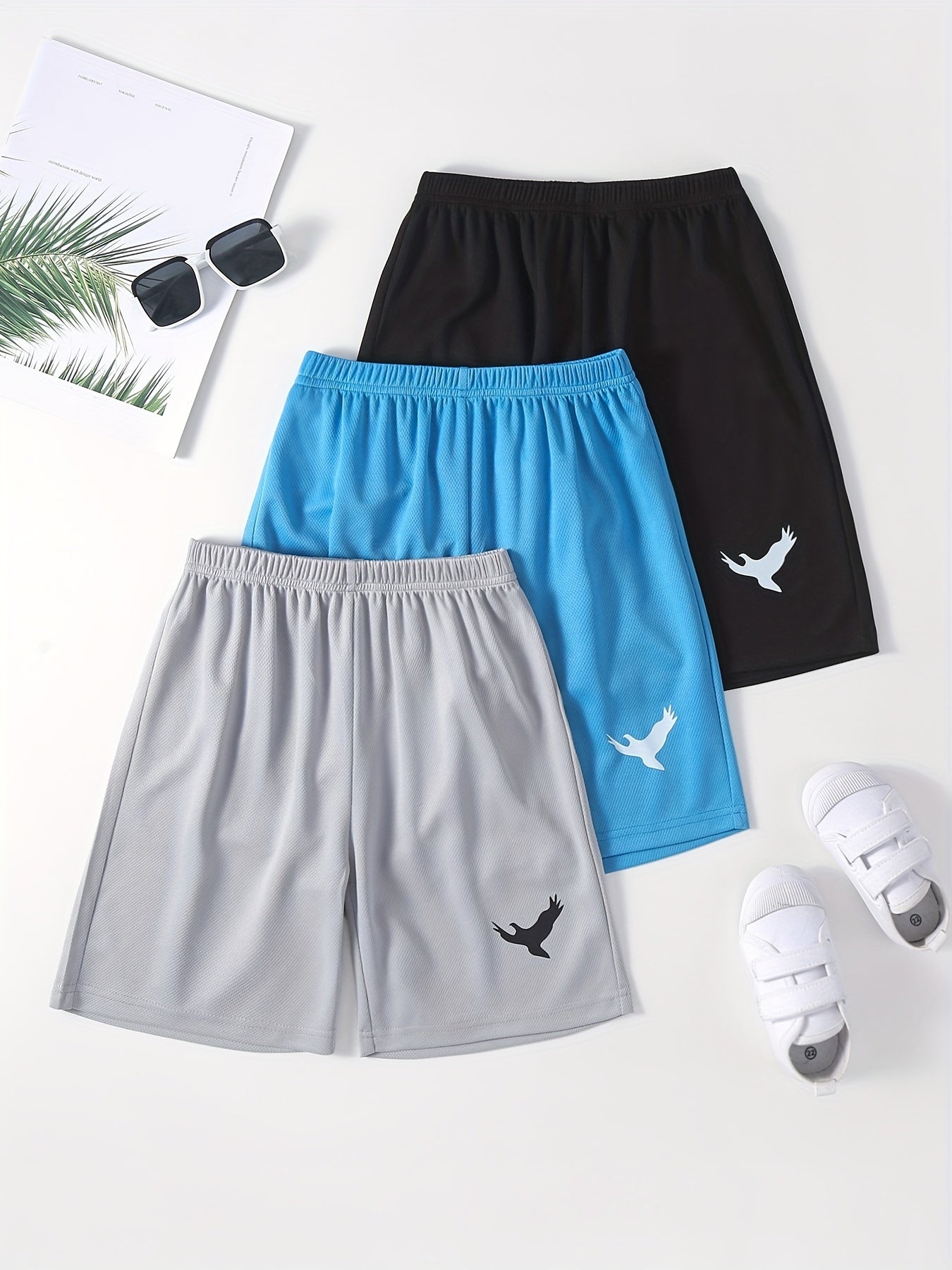 3pcs Eagle Print Boys Comfortable Creative Shorts For Summer