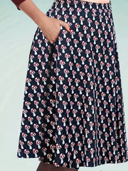Mushroom Print A-line Maxi Skirt with Pockets