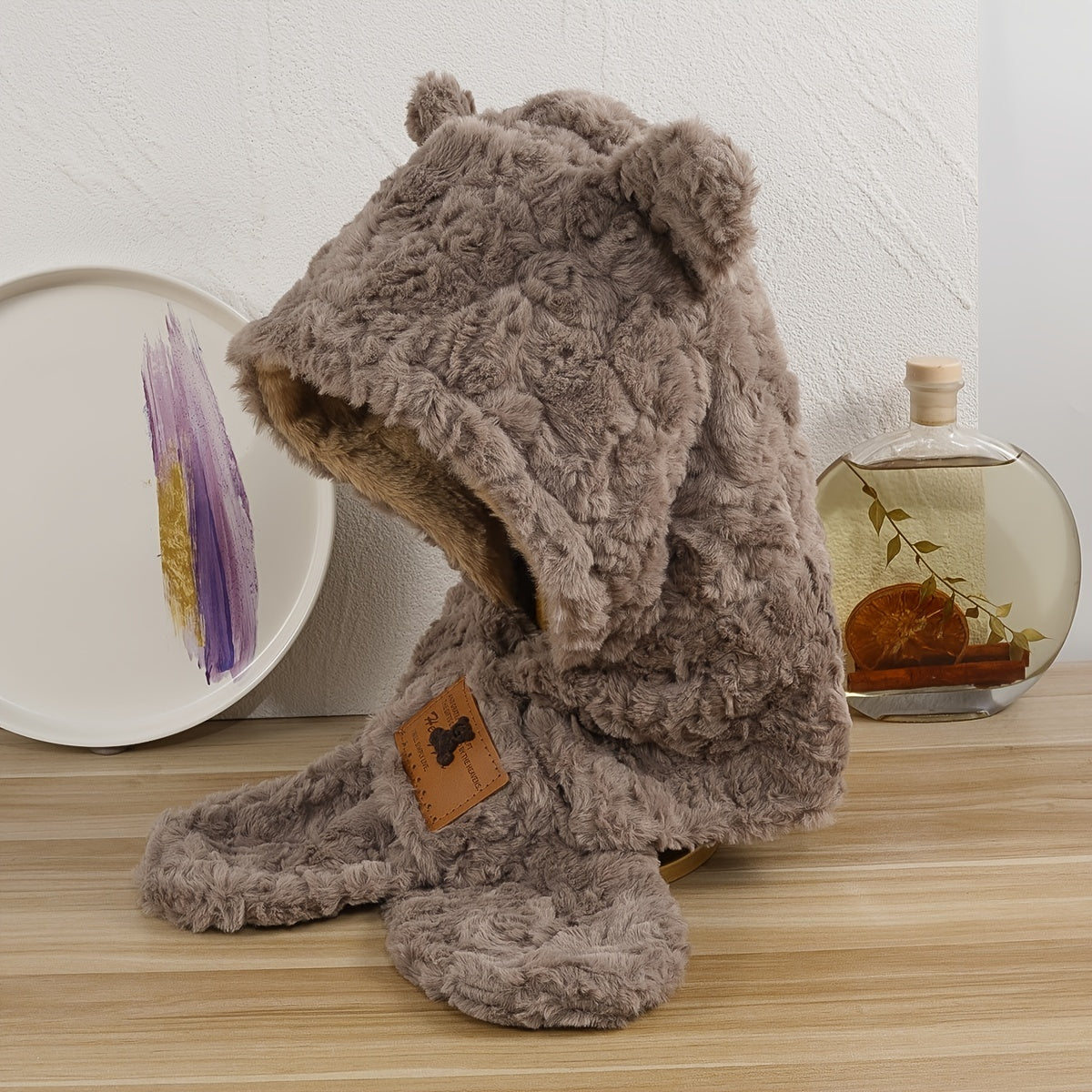 Lamb Wool Animal Ears Knitted Plush Winter Cap for Her