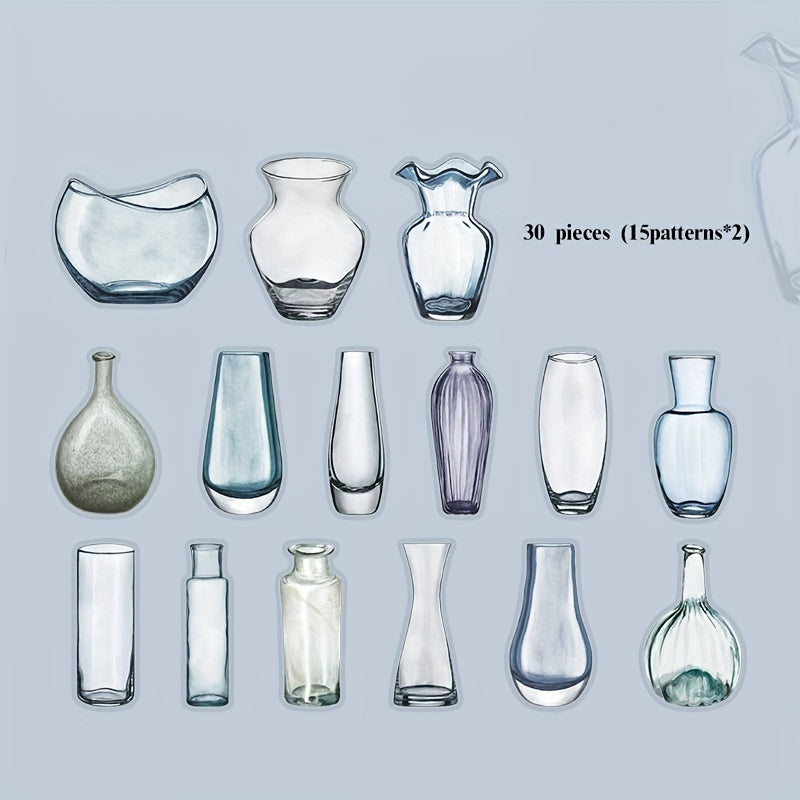 30pcs PET Sticker Vase Special Shaped Journal Decoration Material