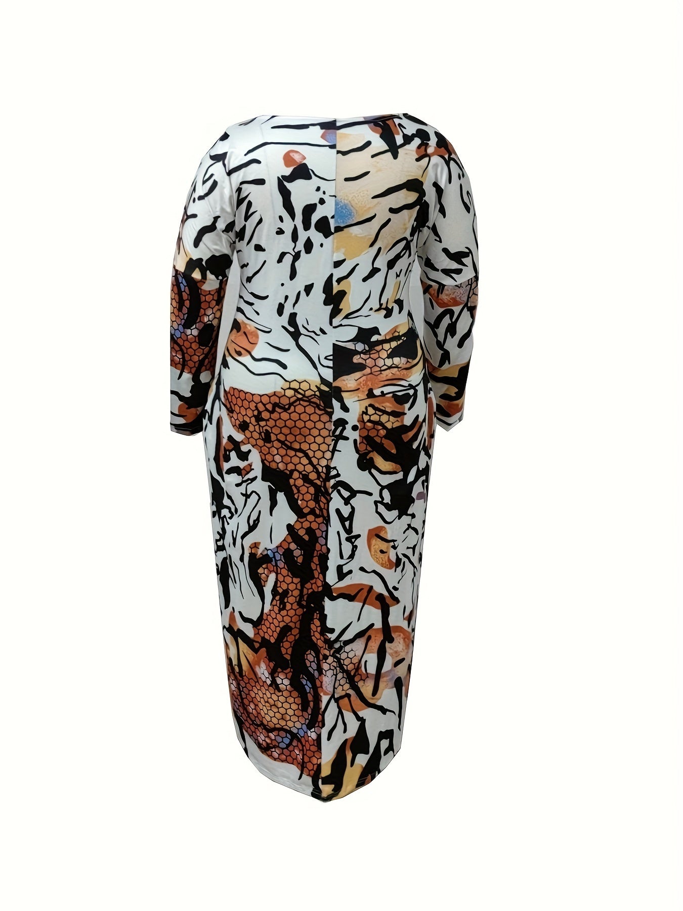 Women's Plus Random Print Long Sleeve Maxi Dress