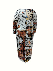 Women's Plus Random Print Long Sleeve Maxi Dress