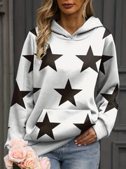 Star Print Hoodie Kangaroo Pocket Long Sleeve Sweatshirt
