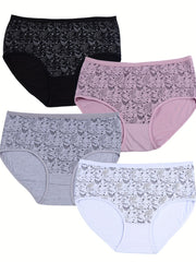 4 Pack Plus Size Boho Panties Set Women's Plus Paisley Print Underwear