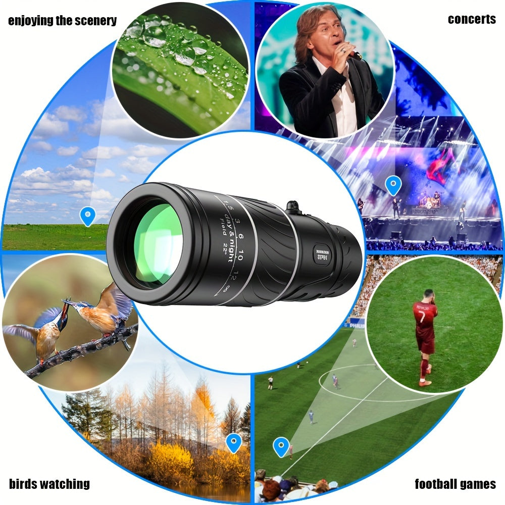 16X52 Outdoor Monocular HD Compact Handheld Telescope for Bird Watching Camping