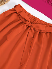 Sexy Block Skirt Two piece Set Pleated Crop Cami Tops