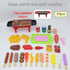 Kids Pretend Play Kitchen BBQ Grill Toy Set with Realistic Food