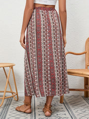 Boho Side Slit Maxi Skirt Random Print Vacation Casual Skirt