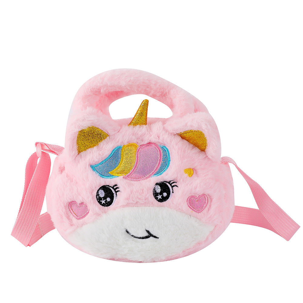 Girls Princess Unicorn Plush Crossbody Bag for Cosmetic Phone Storage