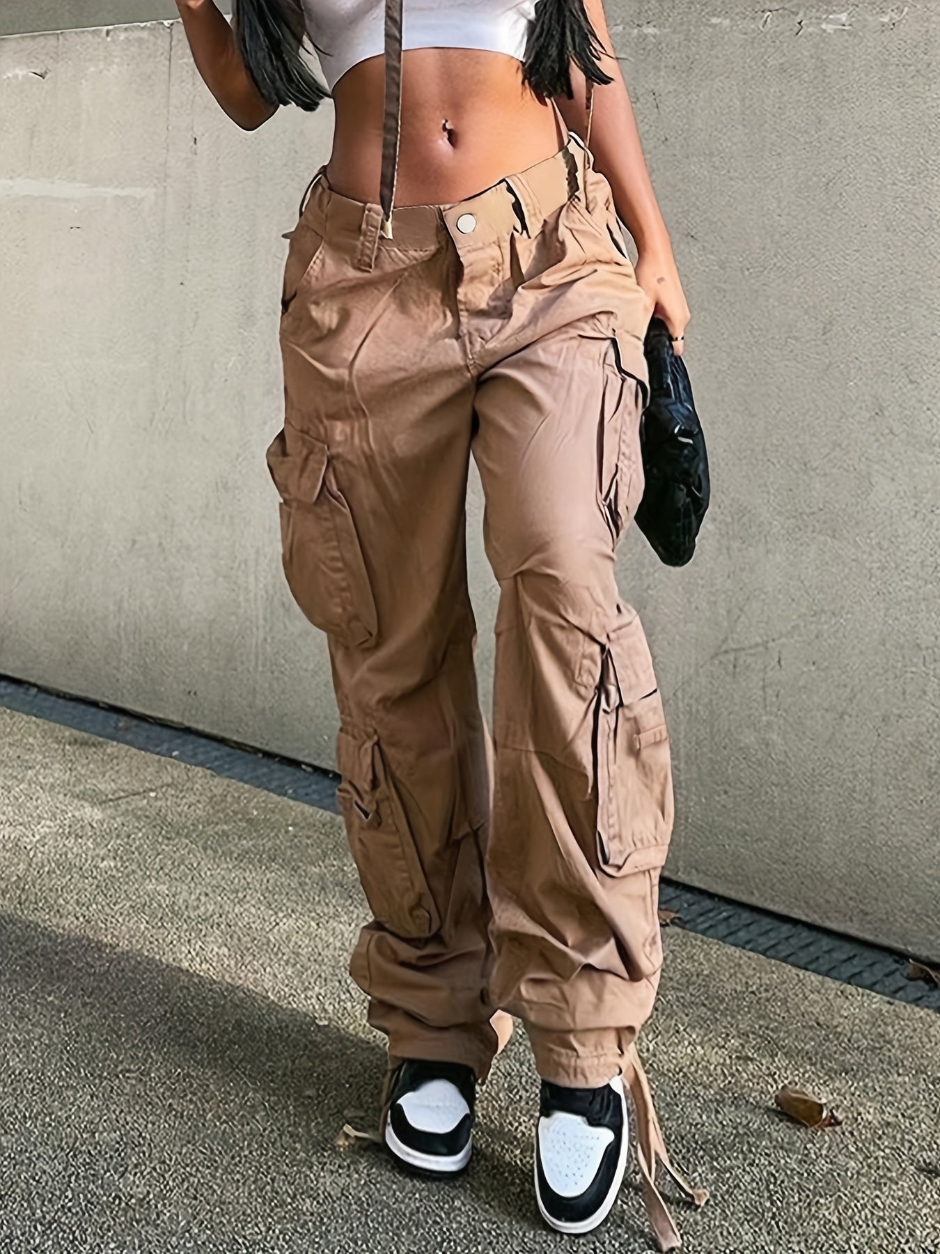 High Waist Wide Leg Baggy Y2K Cargo Pants Solid Casual Pants Women