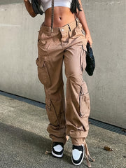 High Waist Wide Leg Baggy Y2K Cargo Pants Solid Casual Pants Women