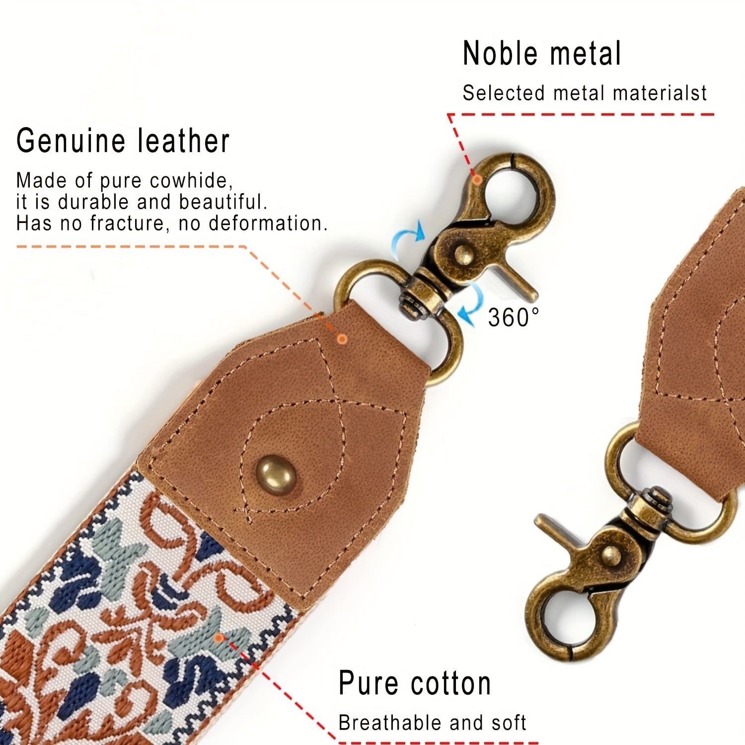 Ethnic Embroidered Wide Shoulder Strap Adjustable Replacement Belt