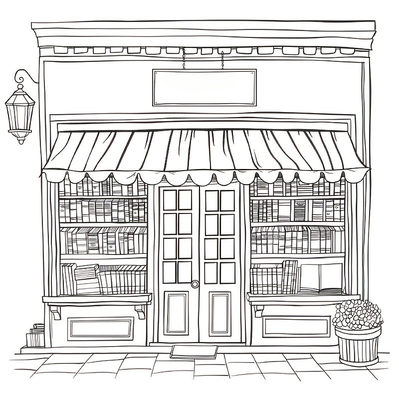 Charming Bookstore Coloring Book for Adults Intricate Designs Perfect Gift