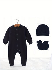 Newborn Cotton Romper Set Baby Long Sleeve Footed Jumpsuit Onesie With Hat
