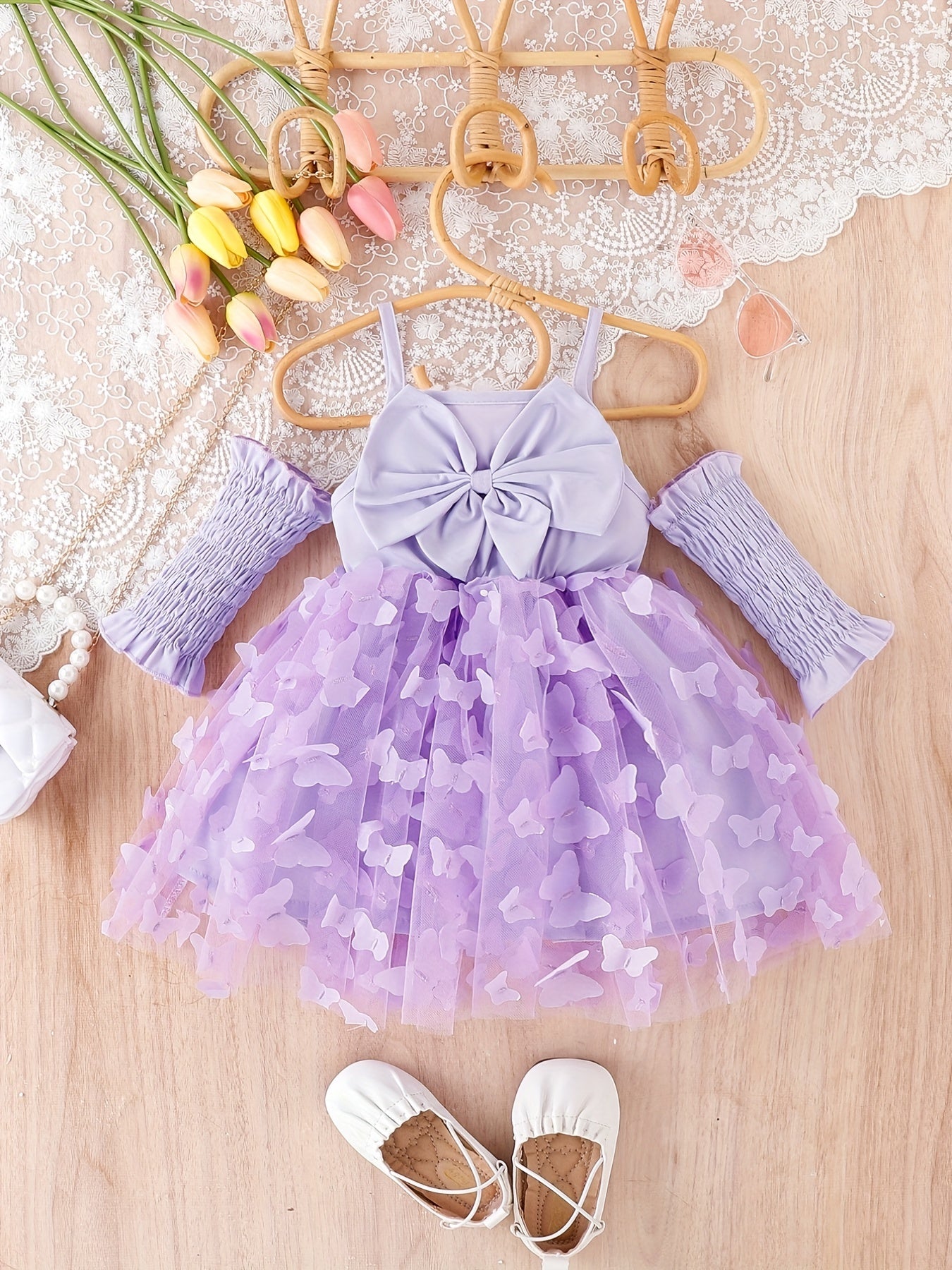 Baby Girl Butterfly Halter Dress with Bow Sleeves