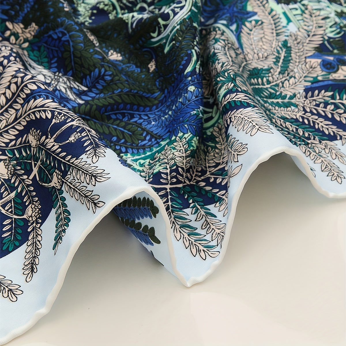 Boho Leaf Print Bandana Vintage Shawl Satin Square Scarf Head Wrap For Women