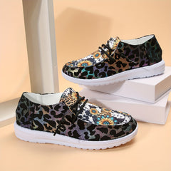 Sunflower & Leopard Print Women's Sneakers Lightweight Walking Shoes