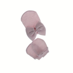 Big Bow Soft Gloves & Hat Set With Baby Pullover Hat