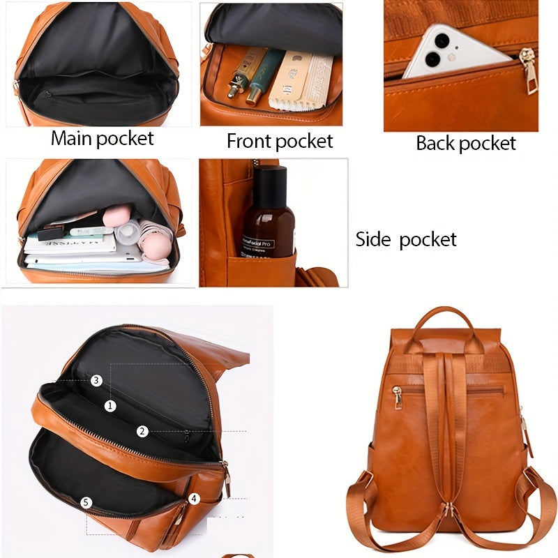 Women's Commuter Backpack PU Leather Sports Bag for Travel