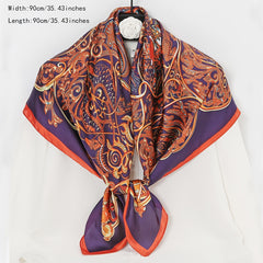 Vintage Flower Print Silk Scarf - Versatile Square Shawl Wrap