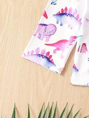 Girl's Dino Print Pajama Set Button Front Top & Elastic Pants