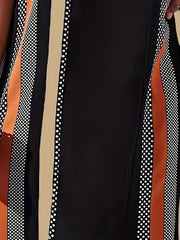 Colorblock Stripe & Dot Print Short Sleeve Loose Fit Dress