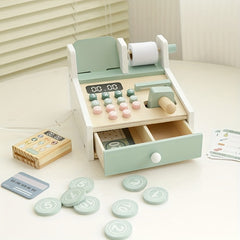 Wooden Toy Cash Register Pretend Play Supermarket Shopping