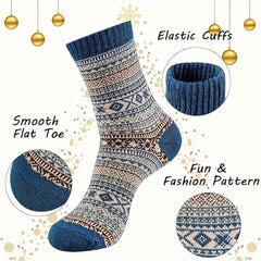 5 Pairs Geometric Pattern Mid Tube Socks, Women's Stockings