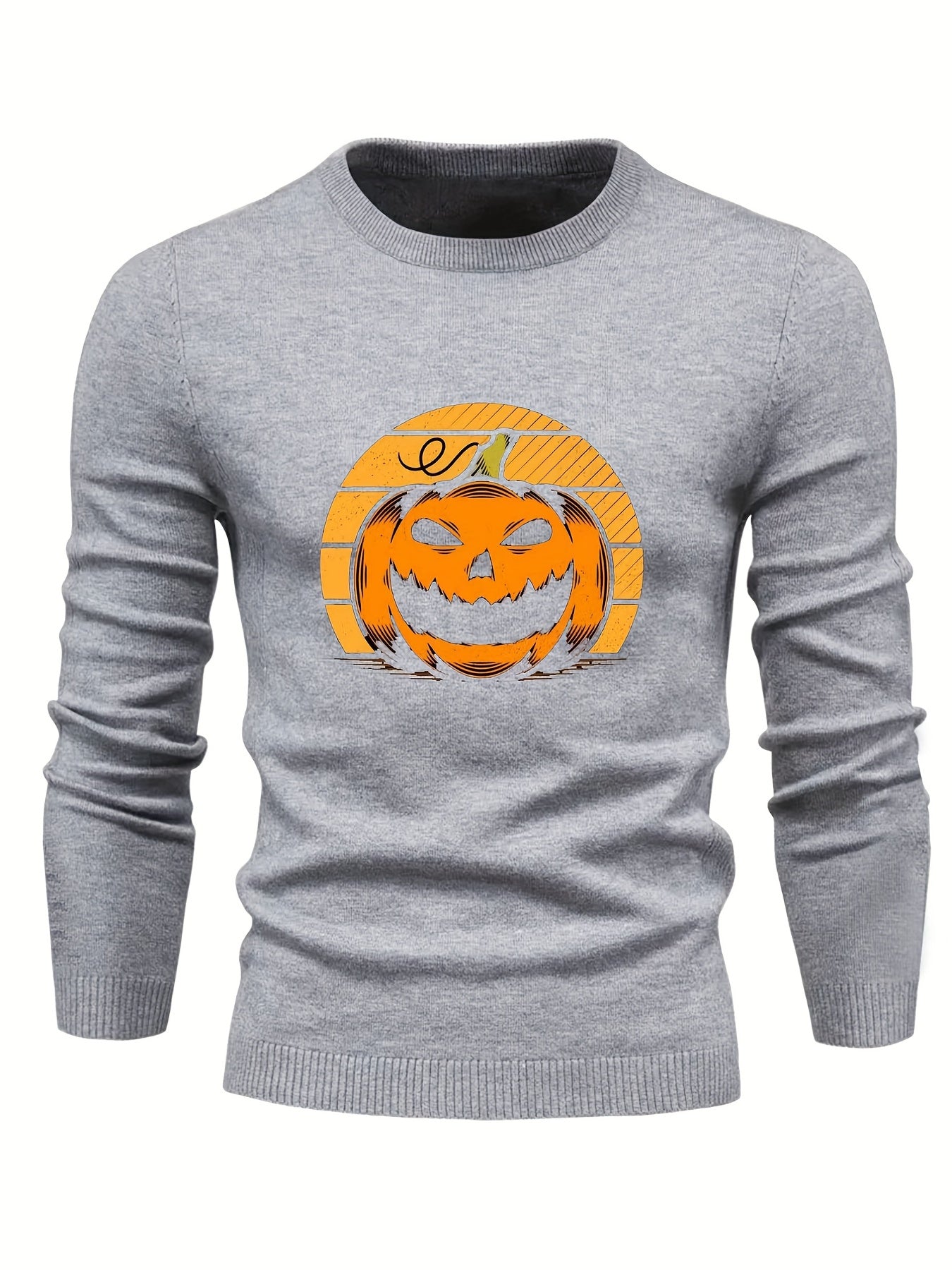 Cartoon Pumpkin Jack O Lantern Slim Warm Sweater Men's Casual Retro Style