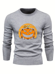 Cartoon Pumpkin Jack O Lantern Slim Warm Sweater Men's Casual Retro Style