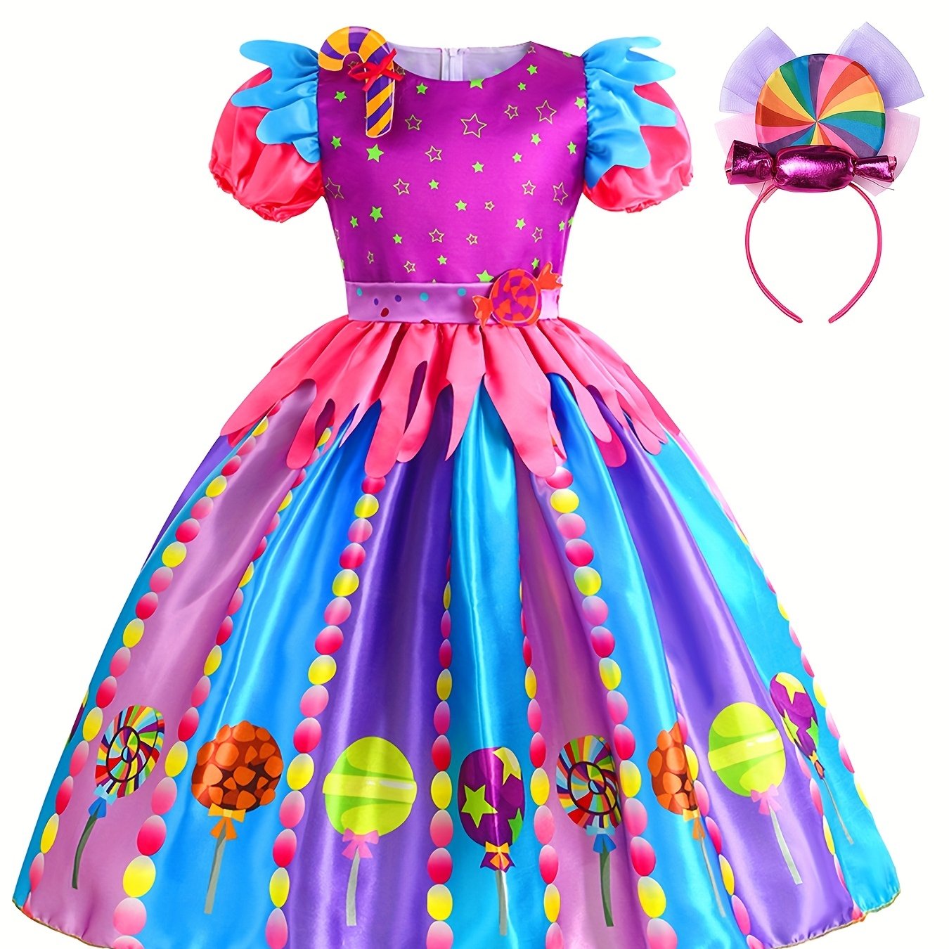 Girls Princess Dress & Headband Rainbow Holiday