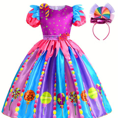 Girls Princess Dress & Headband Rainbow Holiday