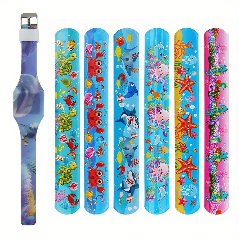 Kids Digital Watch Set with Glow Silicone Strap - 6 Snap Rings Included