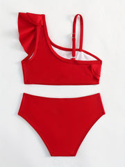 Girls Bikini Swimsuit 2pcs Sleeveless Cami Top Ruffle Decor & Briefs