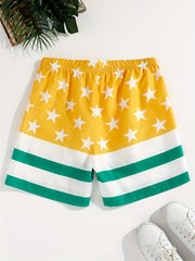 Men's Star & Stripe Pattern Shorts Active Drawstring Shorts For Workout Outdoor