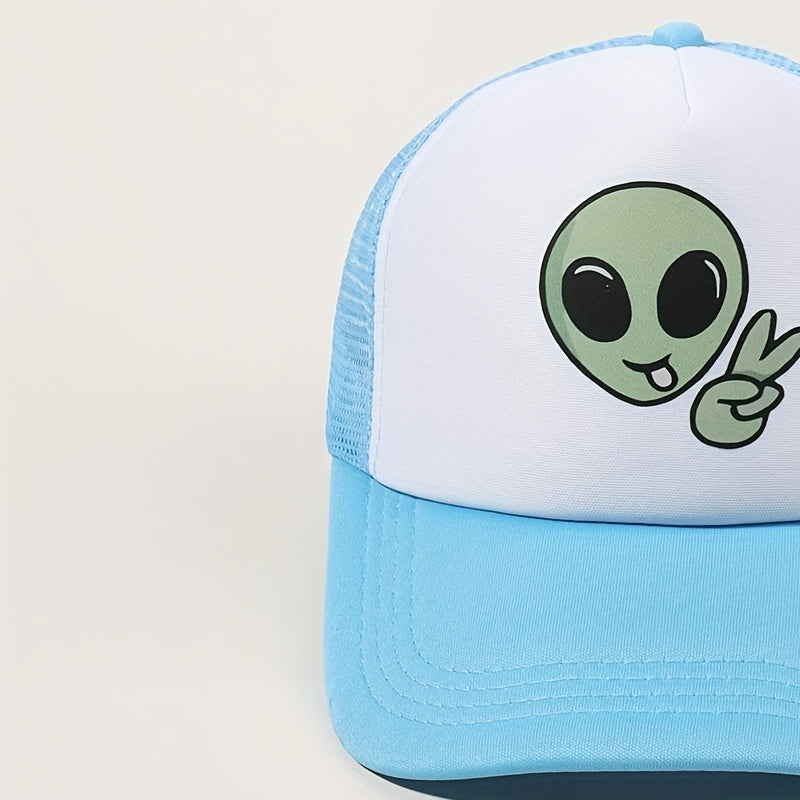 Alien Print Baseball Cap Mesh Trucker Hat Casual Adjustable Sunscreen Sports Hat