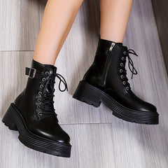 Women's Platform Ankle Boots Chunky Heeled Combat Boots